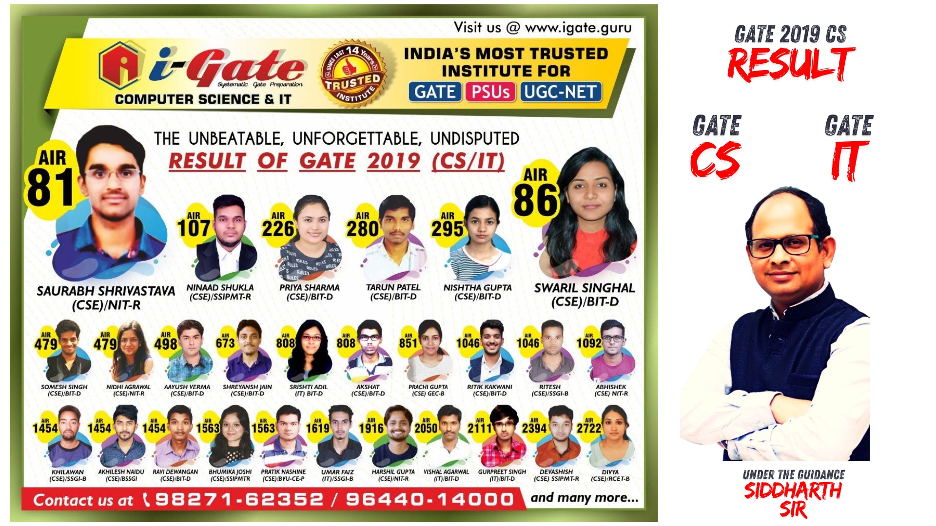 🎓 GATE 2019 CS RESULT – Unbeatable Performance by iGate Bhilai (CS/IT)